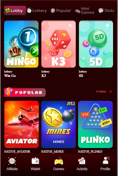 PKClub 77 Game interface