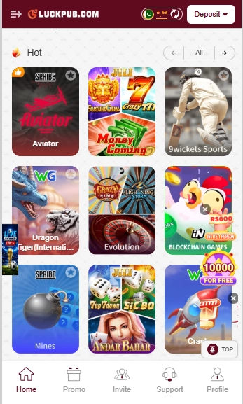 LuckPub casino interface