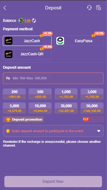 Y77 Mega Game Deposit