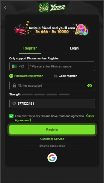 Y222 Game Registration