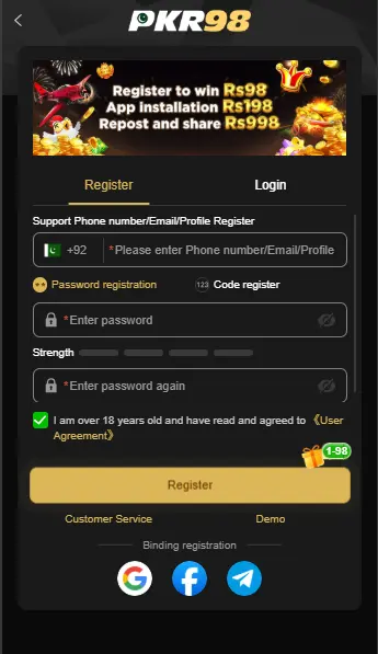 PK98 game Registration