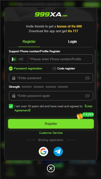 Register on 99XA Game