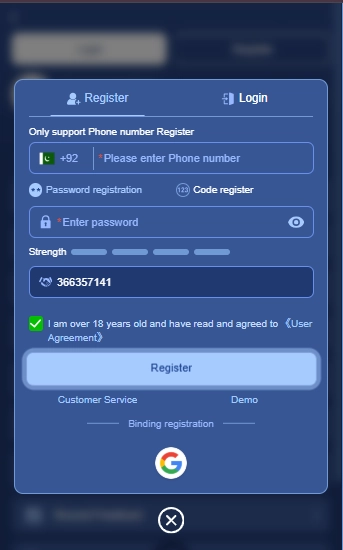 Register on 345EE Game