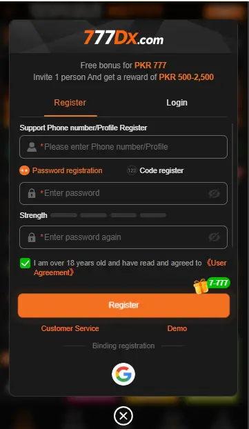 7777DX Game Registration