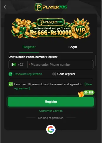 Register on Play786 Game