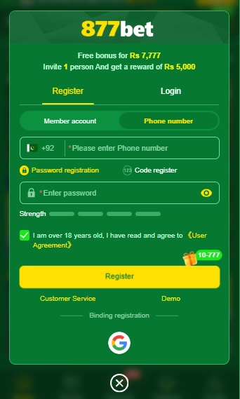 Register on 8777 Game