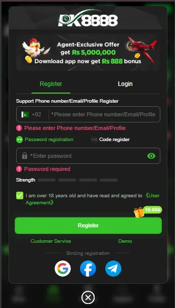 Register on PK8888 Game