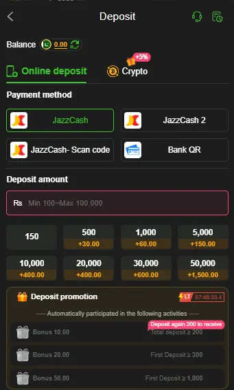 Deposit on PK8888 Game
